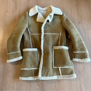 Vintage 70s Suede Shearling Button Down Pea Coat Winter Jacket